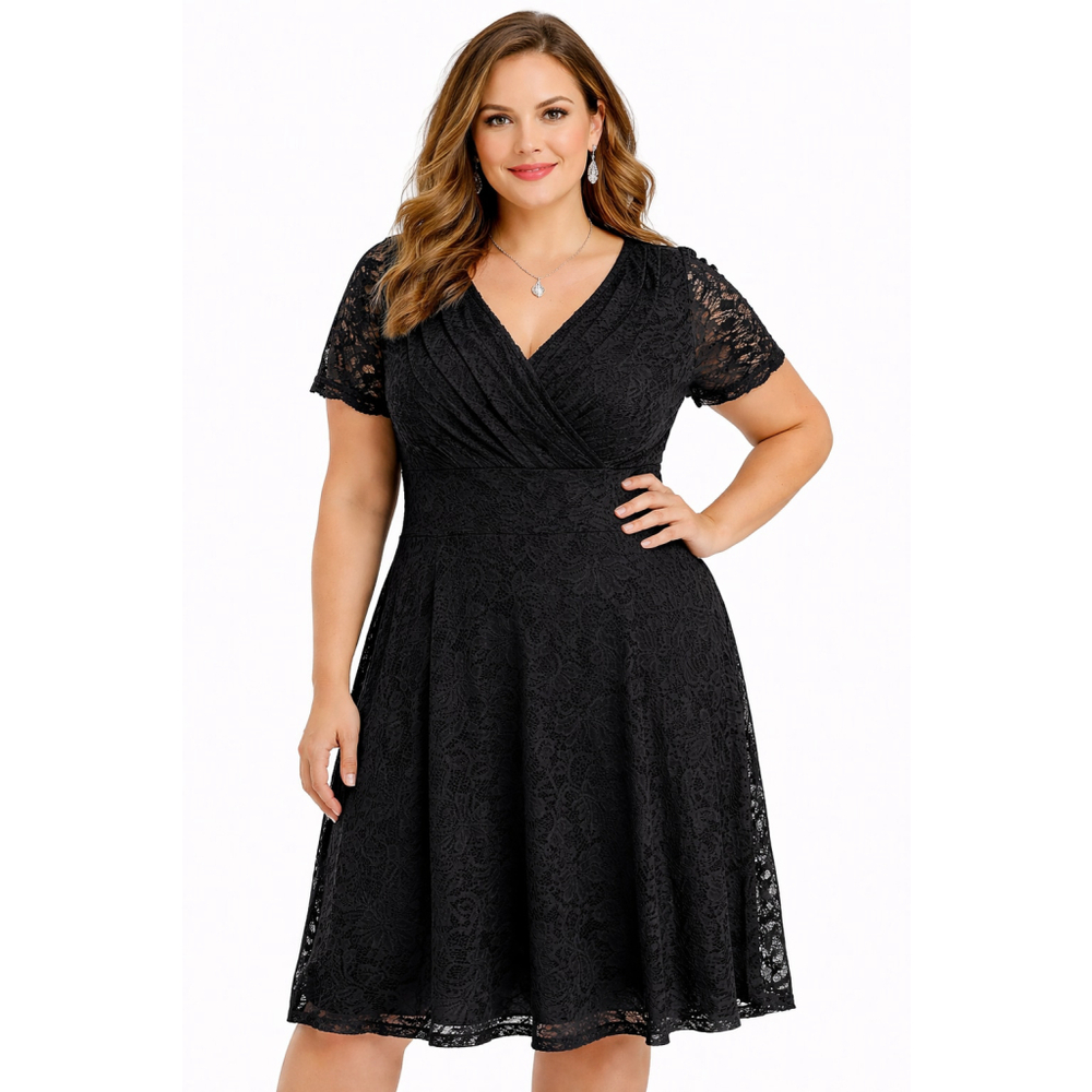 HOMRAIN Black Lace SEMI-FORMAL Short Sleeve FANCY PLUS SIZE Dress WOMENS 3XL